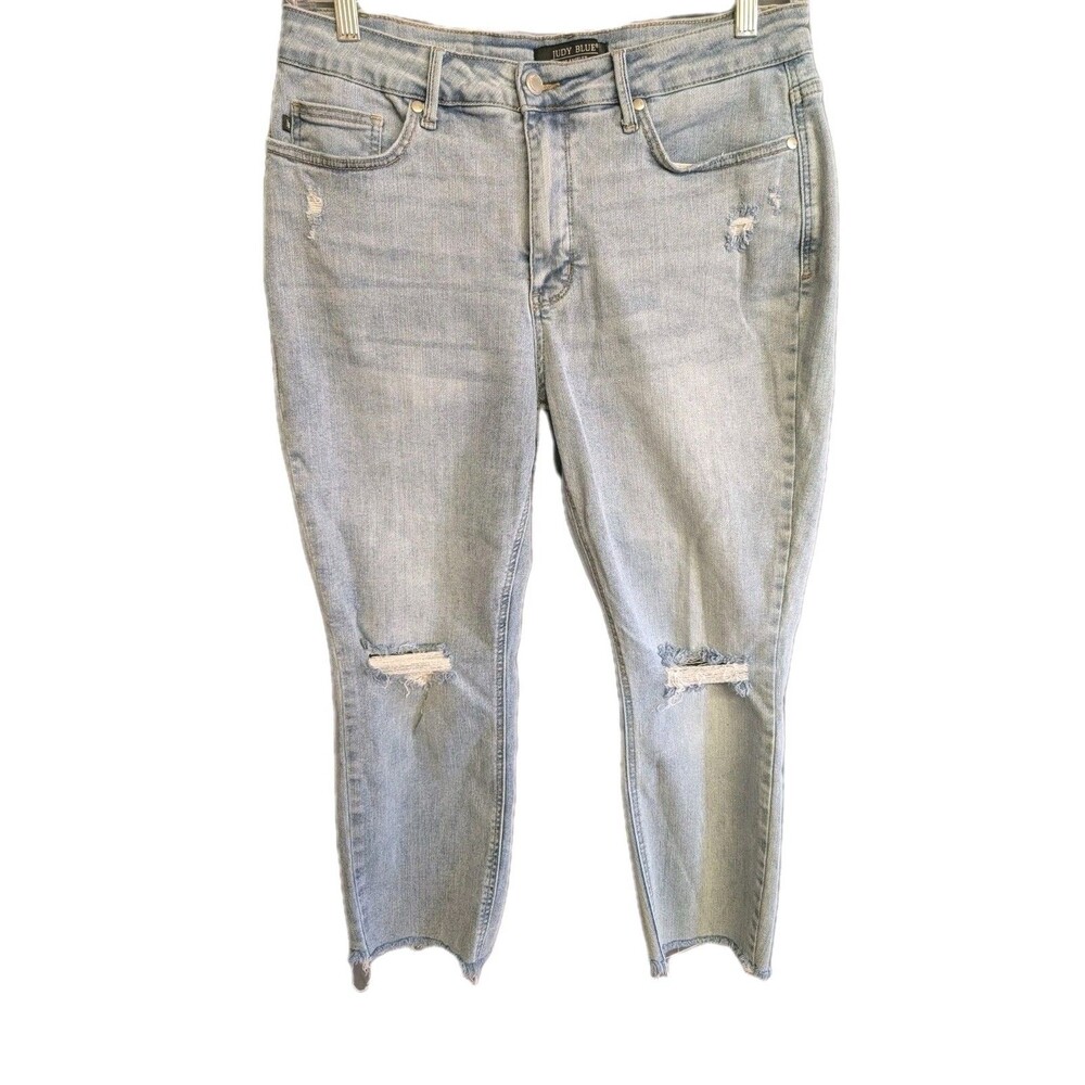 Judy Blue Women's Size 14W Skinny Fit Jeans Frayed Raw Hem High Rise Light Wash